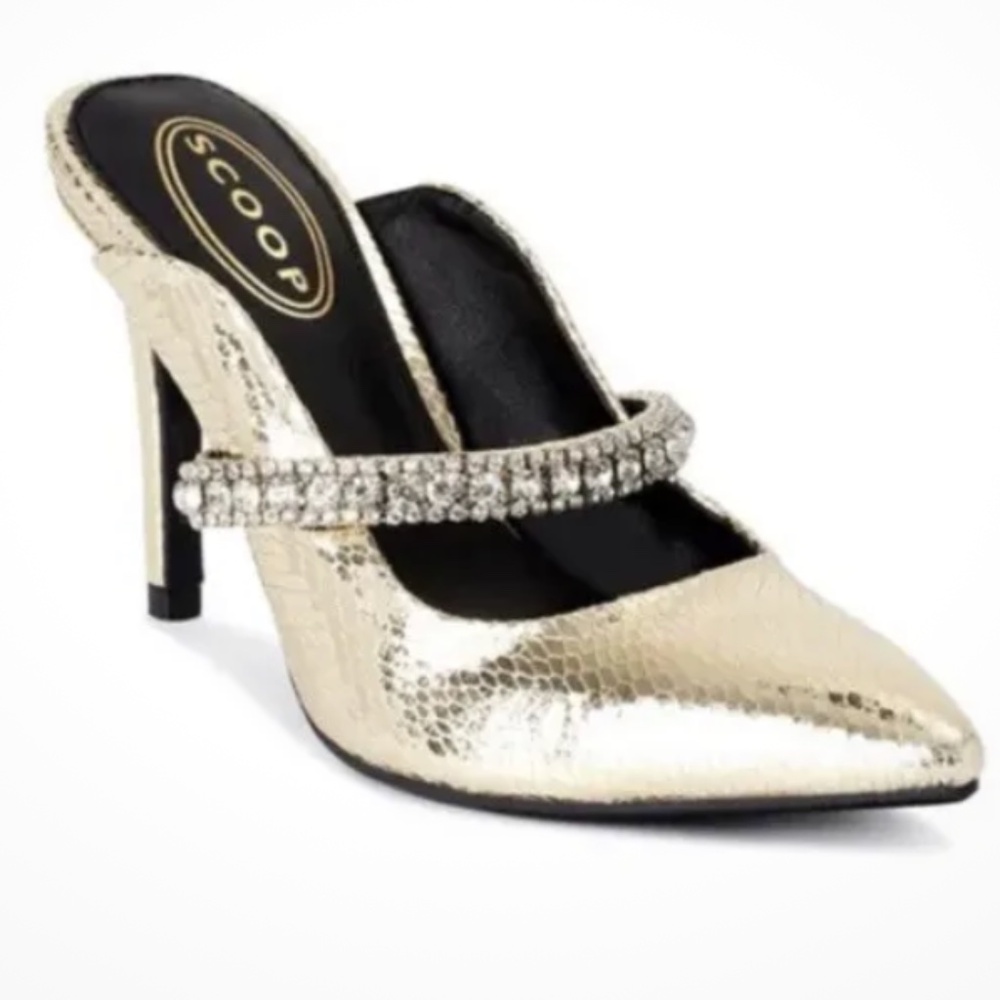 Scoop NYC Women’s Rhinestone Slip On Gold Heels Size 9.5 NEW - Picture 1 of 6